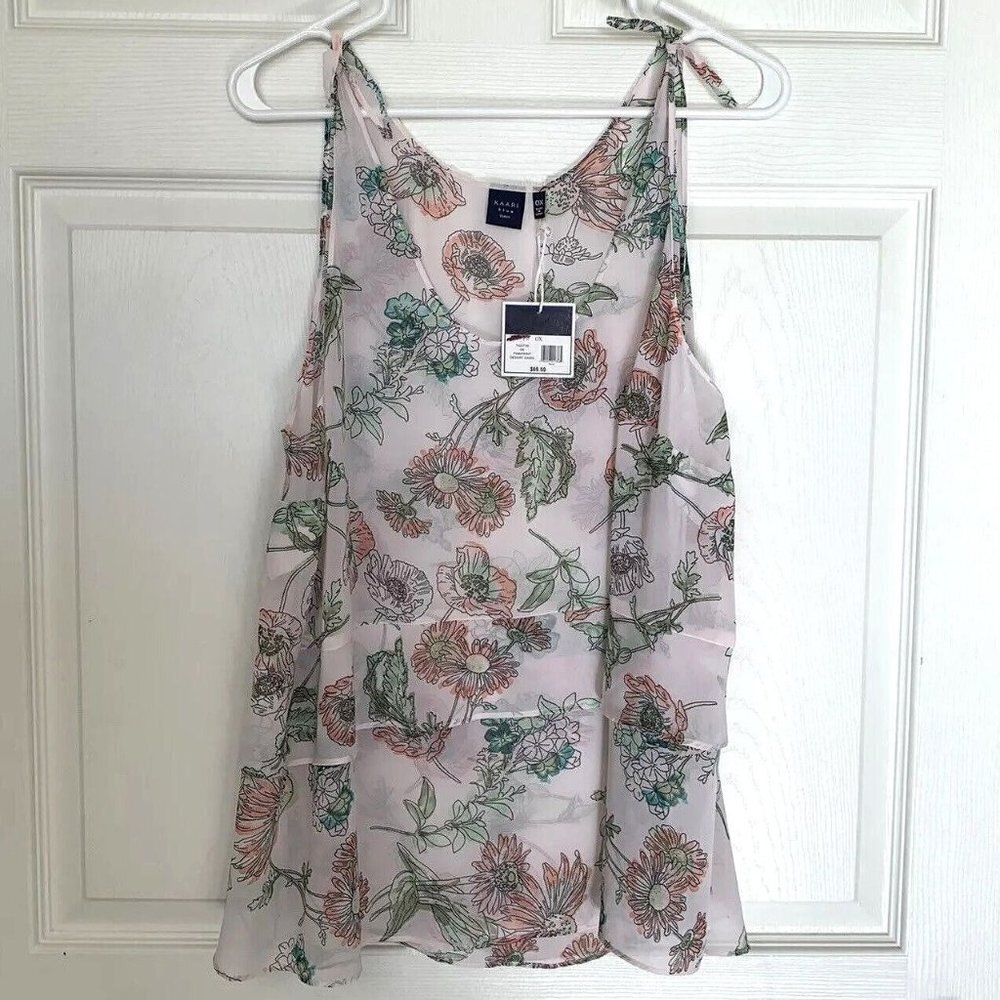 KAARI blue Curvy Sleeveless Sheer Floral Top Blouse Women’s Size 0X NWT
